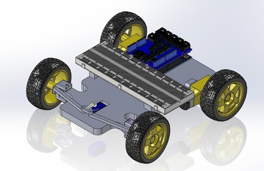 Early assembly stage of the Arduino race car