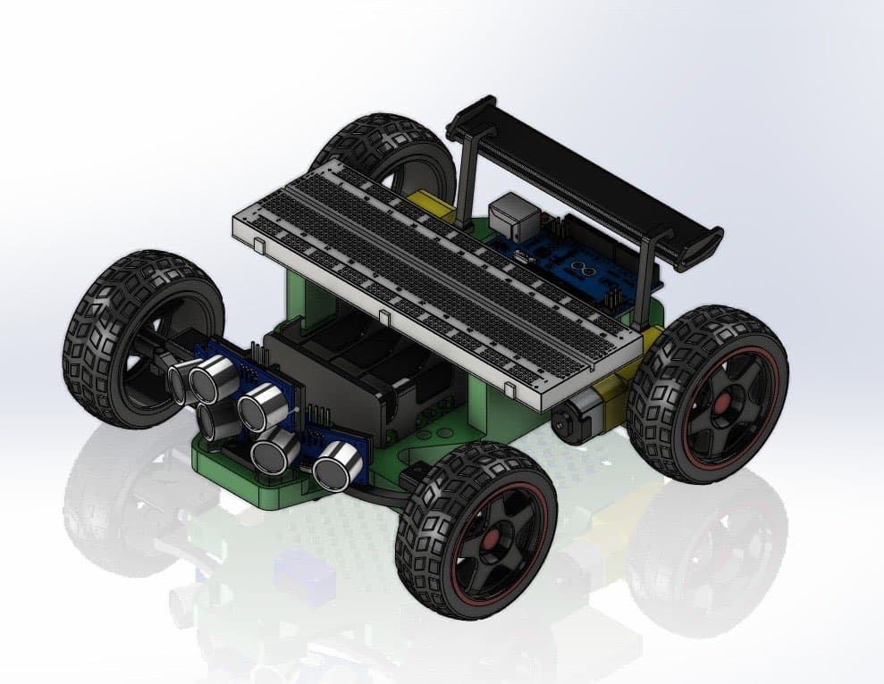 Completed Arduino race car assembly