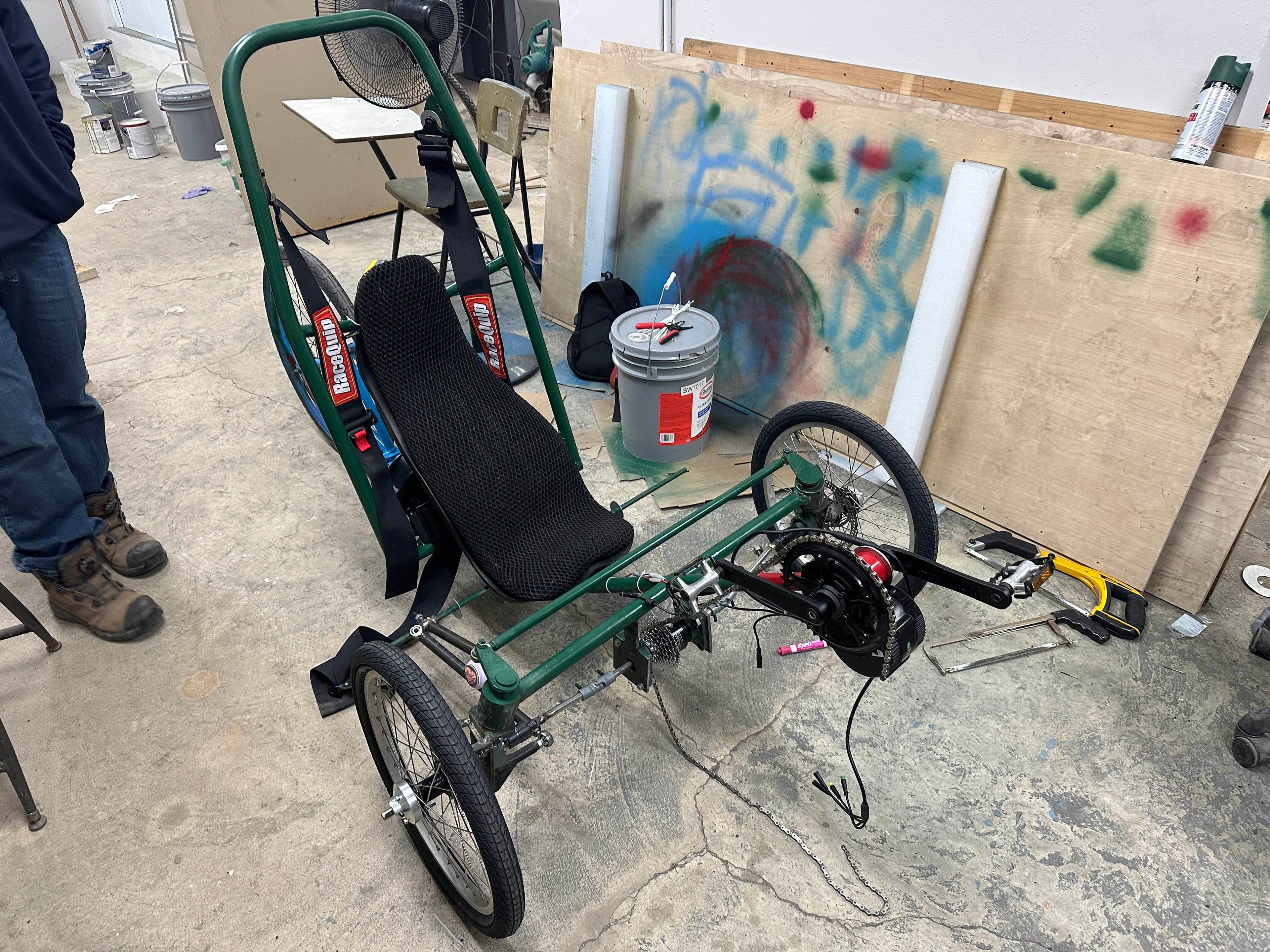 Guacamaya human-powered vehicle during assembly