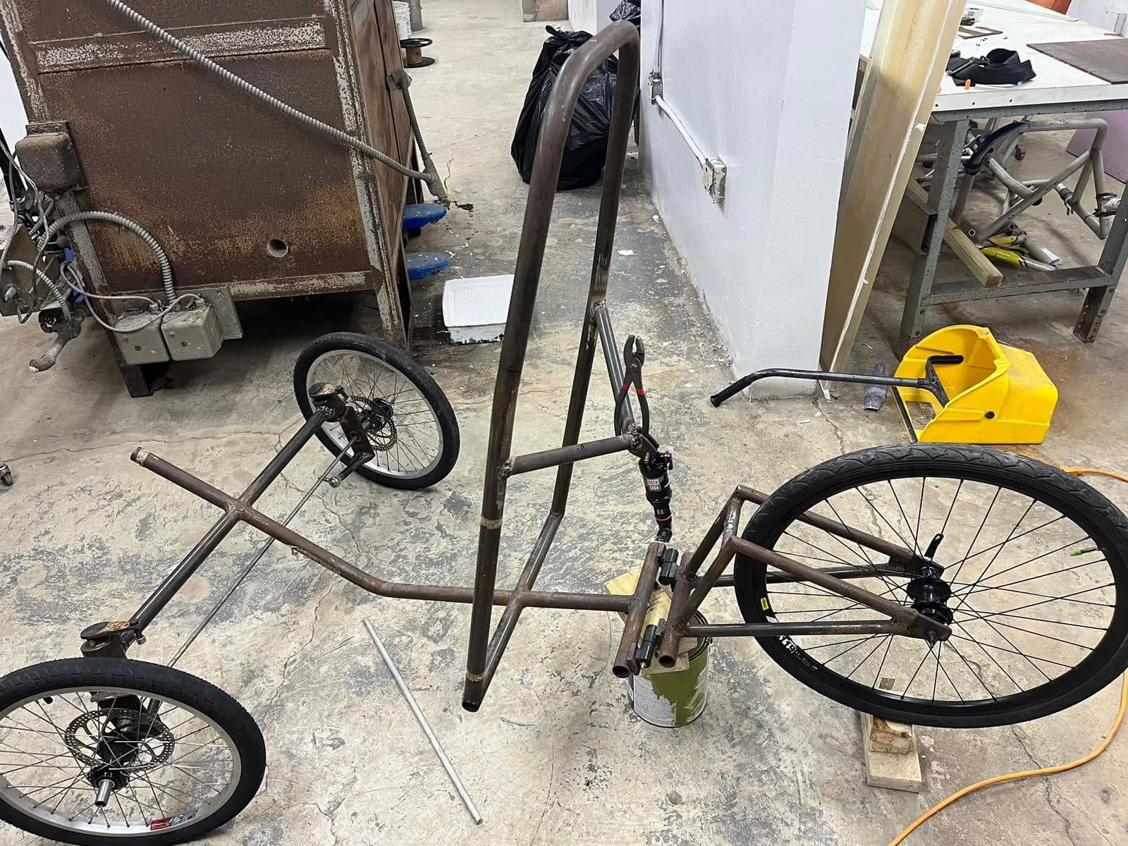 Side view of the Guacamaya steel frame during fabrication